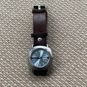 Diesel Men's Silver Case Watch with Brown Leather Strap